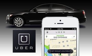 машина такси UBER и мобильное приложение